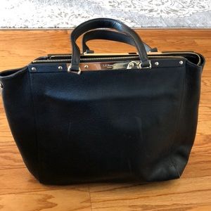 LK Bennett Black Leather Tote with Silver Accents